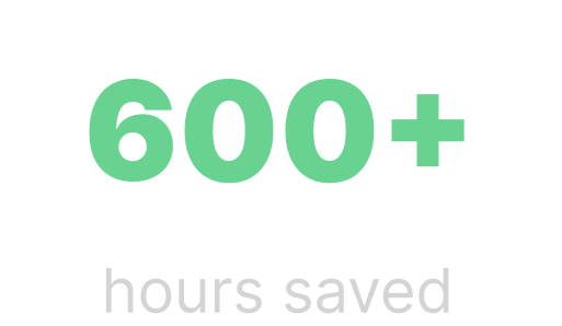 statistic showing six hundred hours saved by using the app